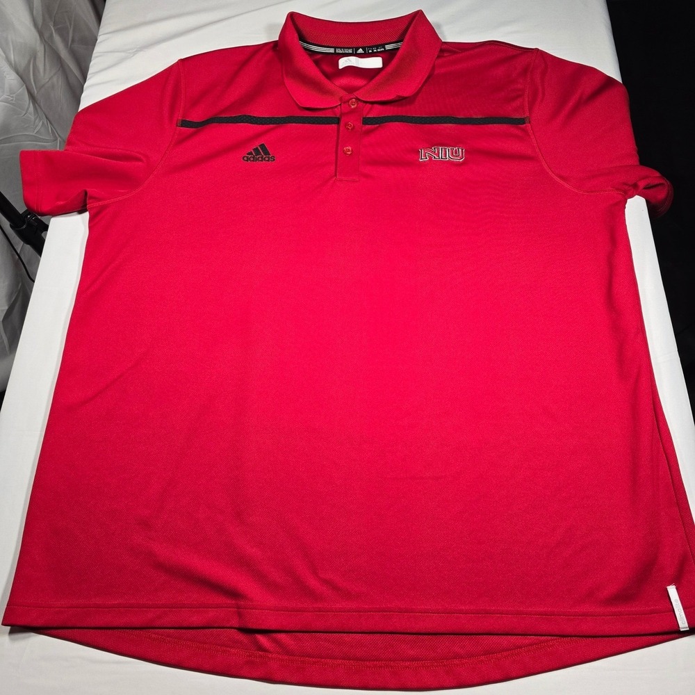 Adidas NIU Huskies Climalite Polo Shirt Mens 2XL Red Short Sleeve Golf Gym Sport - Picture 2 of 8